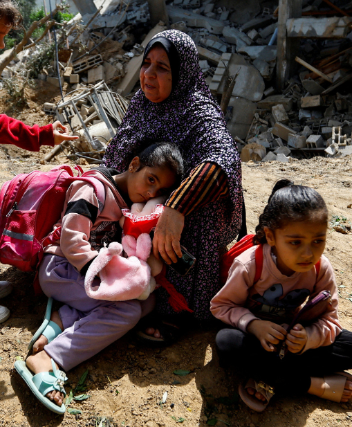 Aid workers helping community